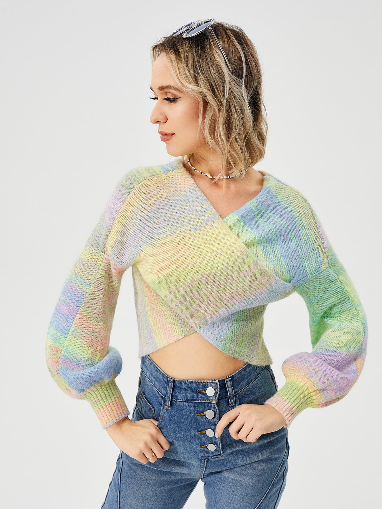 Embrace Vibrancy: Women's Loose Casual Rainbow Stretch Off-Shoulder Sweater