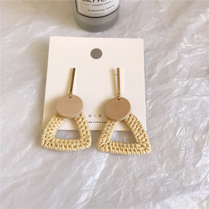 South Korea Vintage Exaggerated Geometry Round Rattan Earrings