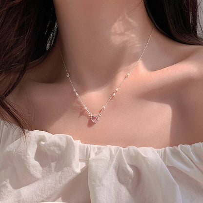 925 Silver Plated Heart Necklace Female Pearl Advanced