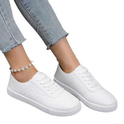 Round Toe Flat Bottom Lace Up Casual Comfortable White Shoes