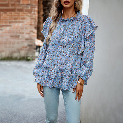 Elevate Your Style with the Simple Round Neck Floral Shirt Top