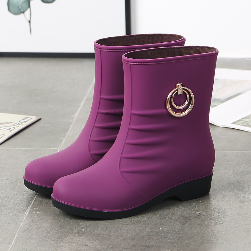 Women's Middle Tube Non-slip Warm With Velvet Rain Boots