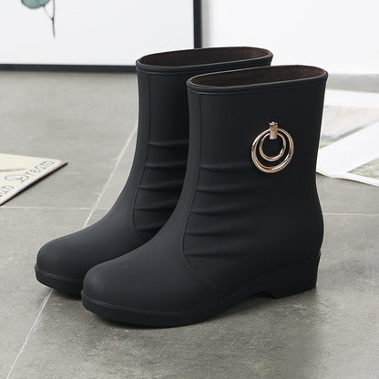 Women's Middle Tube Non-slip Warm With Velvet Rain Boots