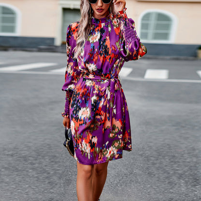 Elevate Your Wardrobe with the Temperament Printed Long Sleeve Dress