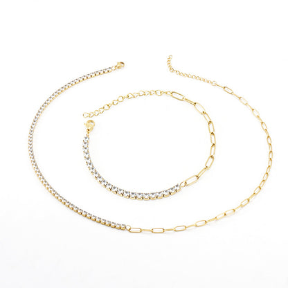 Stainless Steel Diamond-studded Necklace in 18K Gold