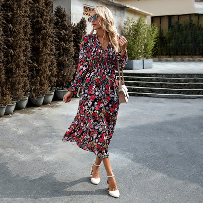 Elevate Your Elegance with the Fashion Elegant V-neck Print Dress