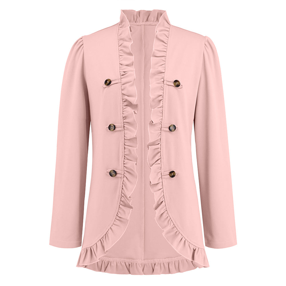 Elegance in Layers: Women's Ruffled Cardigan Button Jacket