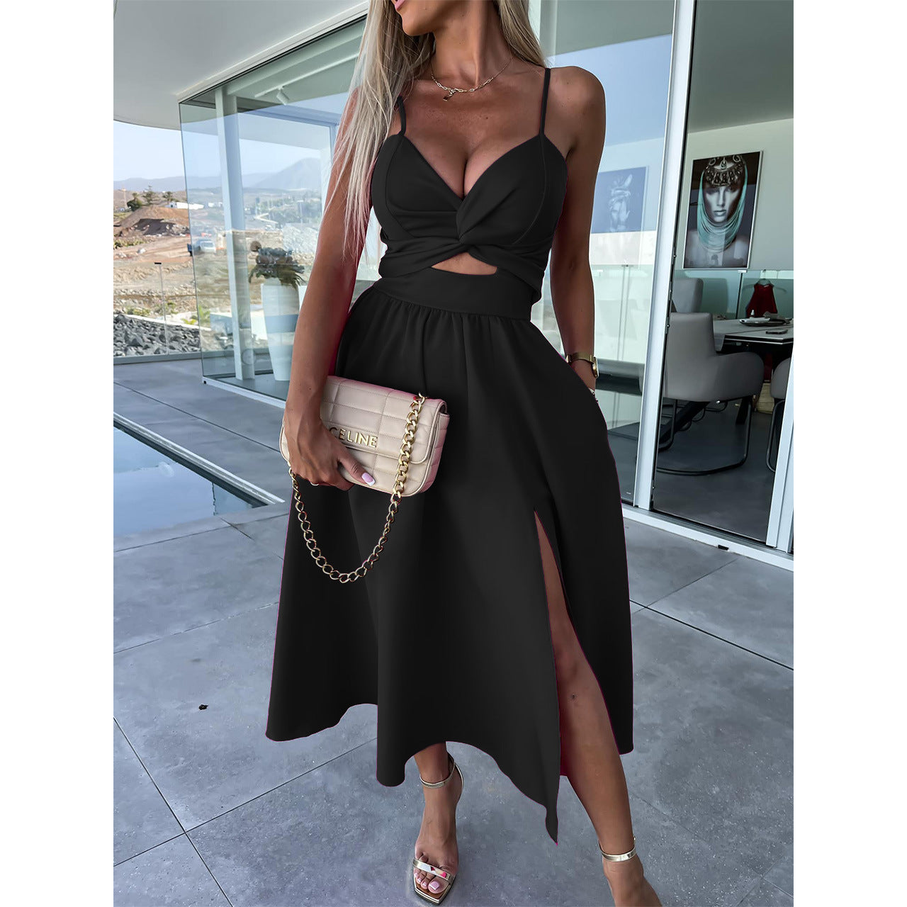 Embrace Elegance and Style with the Women's Fashion Hollowed-out Large Skirt Camisole Gown Dress