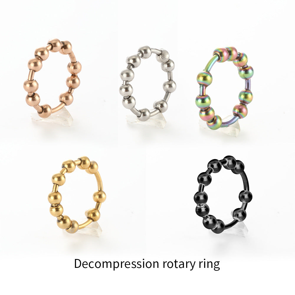 Decompression Ring Meditation Rotating Beads Stainless Steel