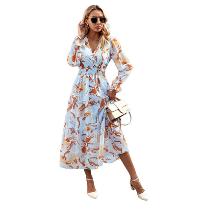 Elevate Your Casual Look with the Fashion Casual Printing V-neck Dress