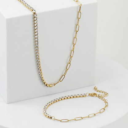 Stainless Steel Diamond-studded Necklace in 18K Gold