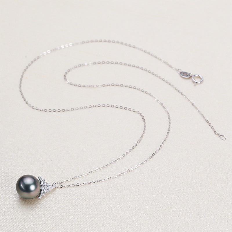 Black Pearl 18K Gold Pendant S925 Silver Necklace Female