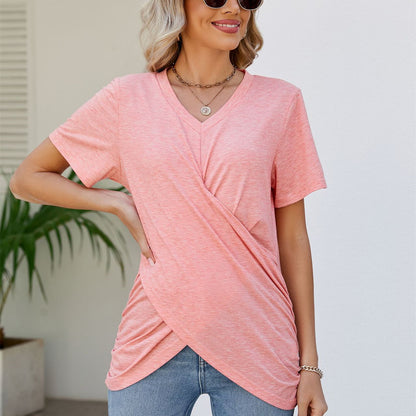 Effortless Elegance: Summer Twisted Top V-neck Short-sleeved T-shirt