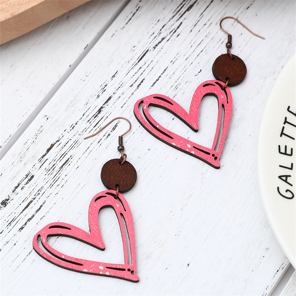 Decorative Heart Letter Shape Valentine's Day Series Wood Stud Earrings