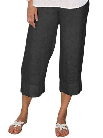 Solid Color Cotton And Linen Women's Simple Loose Casual Cropped Pants