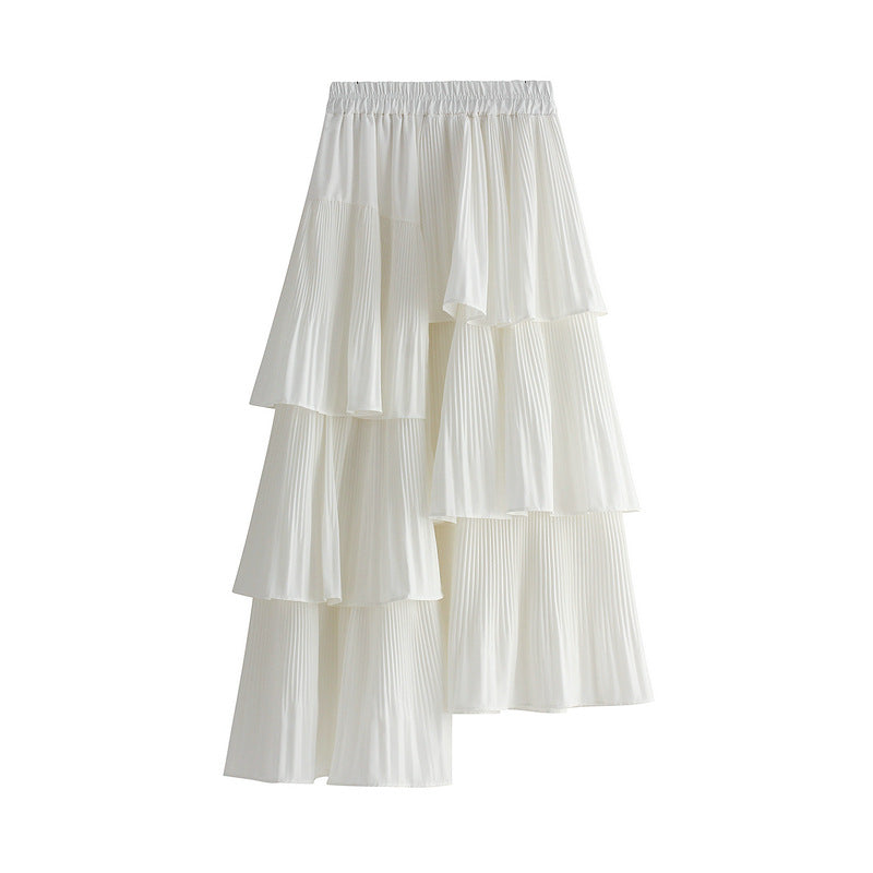 Asymmetric Pleated Cake Ruffled Irregular Skirt