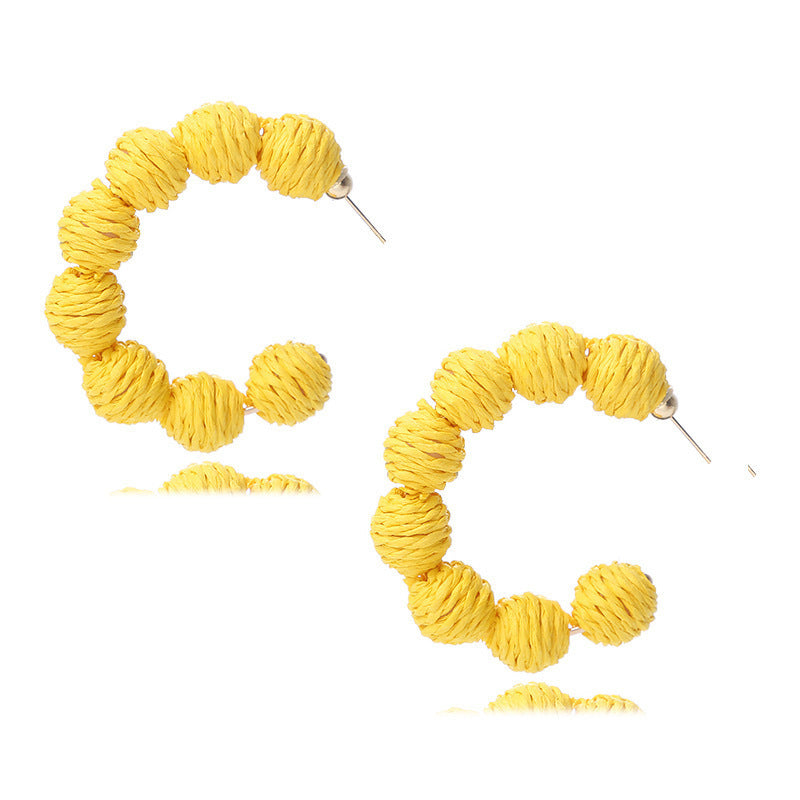 Summer Vacation Style Color Raffia C- Shaped Earrings