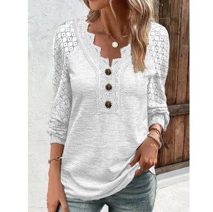 Elevate Your Wardrobe with the Women's Long Sleeve Shirt Leisure Pullover Slim Lace T-shirt