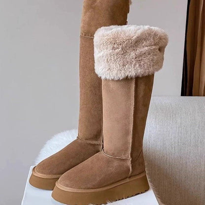 Women's Long Snow Winter Fleece-lined Thickened Platform Cotton Shoes