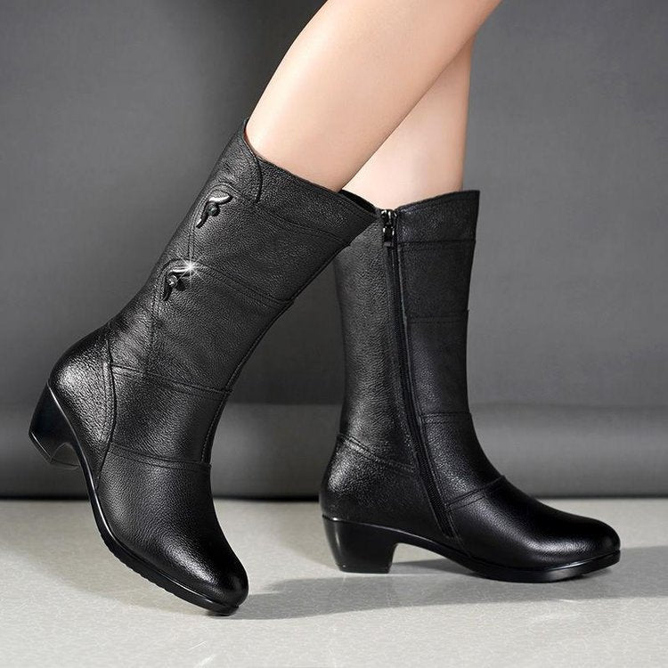 Women's Fashion Velvet Padded Warm Round Head Upper-wrapping Boots