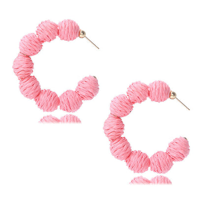Summer Vacation Style Color Raffia C- Shaped Earrings