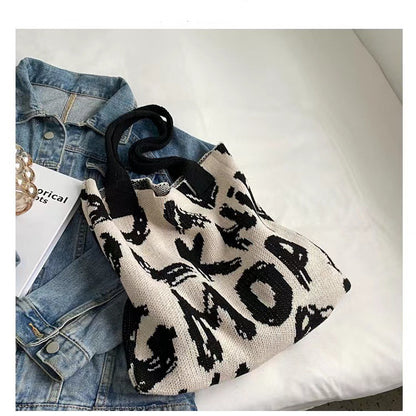 Letter Printed Knit Bag: Your Stylish Shopping Companion