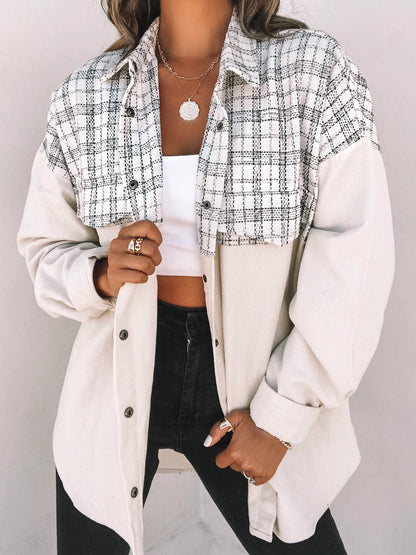 Chic Comfort: Embrace Corduroy Charm with this Plaid Women's Jacket