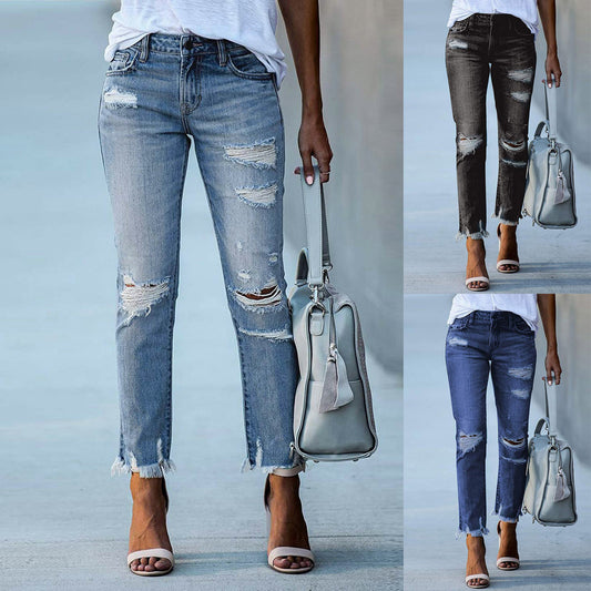 Elevate Your Everyday Style with Casual Women's Elasticated Lace-up Slim-fit Jeans