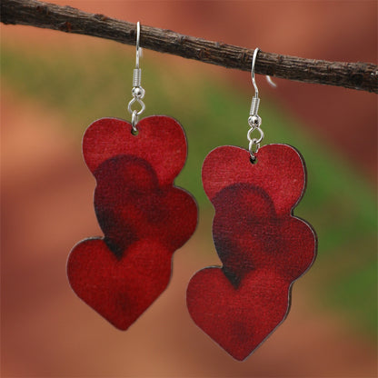 Decorative Heart Letter Shape Valentine's Day Series Wood Stud Earrings