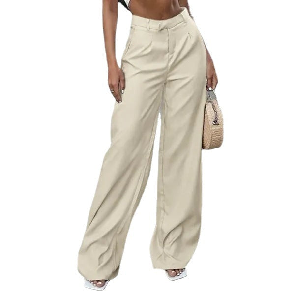 Women's Solid Color Pocket High Waist Trousers