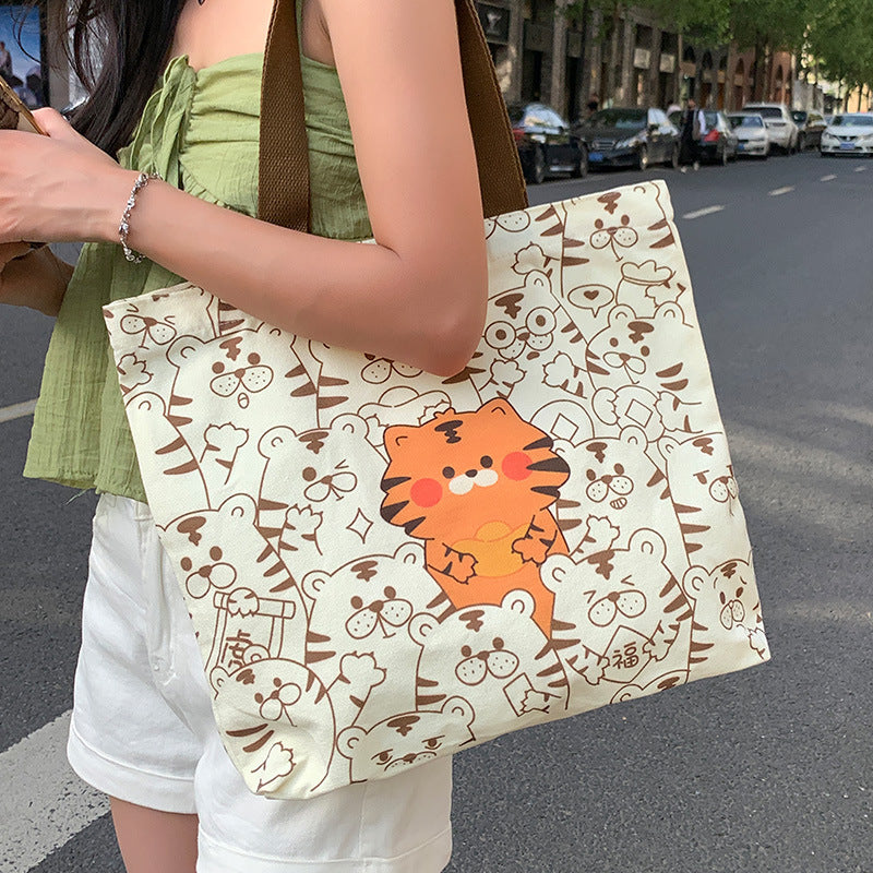 Elevate Your Style with the Cute Bear Printed Canvas Bag - A Delightful Daily Companion
