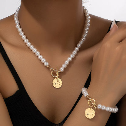 Pearl Bracelet And Necklace Set Female With Hearts Clavicle Chain