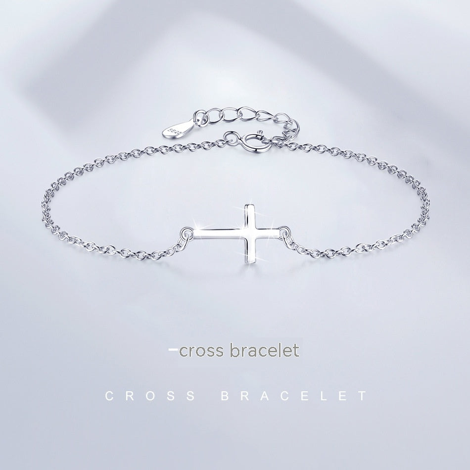 Sterling Silver Simple Cross Bracelet