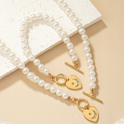Pearl Bracelet And Necklace Set Female With Hearts Clavicle Chain
