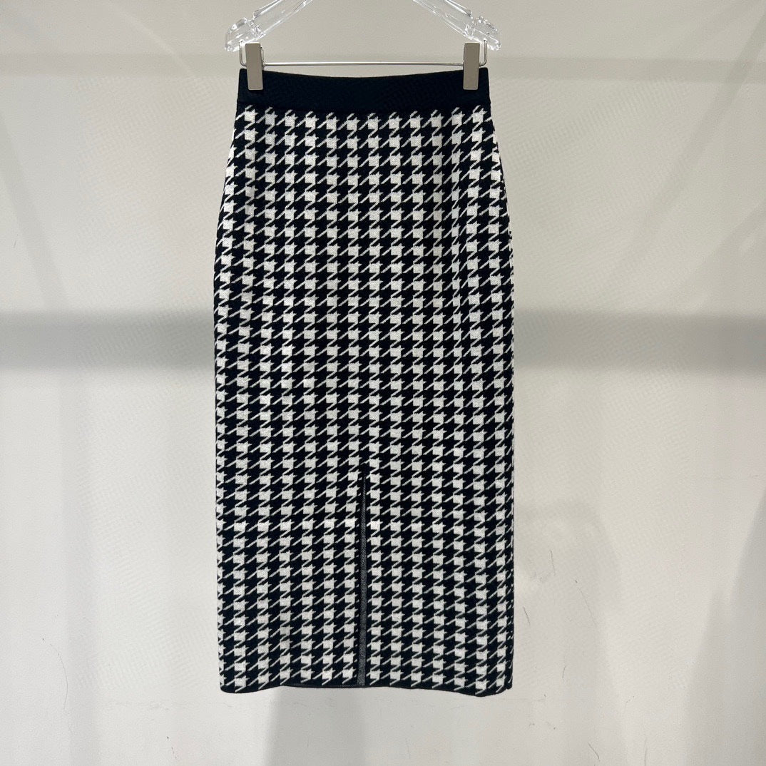 Black And White Plaid Hip Skirt High Waist Mid-length Skirt